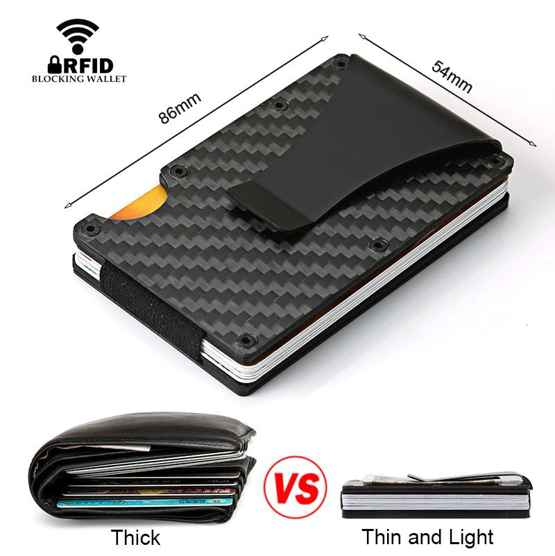 Carbon Fiber Card Holder Mini Aluminum Metal RFID Magic Men'S Wallet