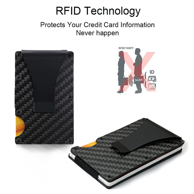 Carbon Fiber Card Holder Mini Aluminum Metal RFID Magic Men'S Wallet