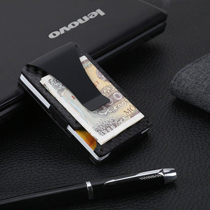 Carbon Fiber Card Holder Mini Aluminum Metal RFID Magic Men'S Wallet